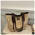 Retro-Shopper aus khakifarbenem Segeltuch mit braunen Ledergriffen für das Büro - Khaki Ohne Anhänger