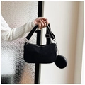Bolso de hombro de pana negra con mini estuche redondo y correa ancha de lona - Negro