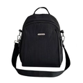 Versatile black waterproof nylon backpack and crossbody bag with silver logo plate - Black