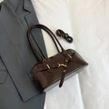 Bolso tote retro en charol marrón oscuro con herrajes dorados y correa extraíble - Marrón