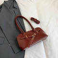 Bolso tote retro de piel sintética burdeos con asa superior y correa de hombro larga - Rojo