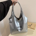 Borsa tote argento metallizzato con stampa di lettere e manico elegante da donna - Argento