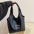 Grande borsa shopper nera minimalista con scritte bianche per ufficio, borsa da donna - Nero