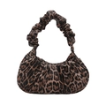 Borsa a mezzaluna leopardata con manico a scrunchie e design a pieghe - Marrone