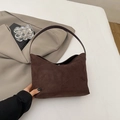 Bolso tipo cubo minimalista de ante marrón de gran capacidad con asa larga - Marrón