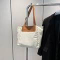 Sac cabas en toile minimaliste avec poignées et finitions en cuir marron pour femme - Blanc