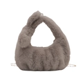 Minimalist greyish-purple faux fur handbag with vertical pleats and knot handle detail - Gray