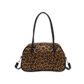 Classic leopard print tote bag with black handles and silver metal hardware in a flat lay view - Brown Large