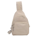 Sac bandoulière beige polyvalent en nylon avec plusieurs poches zippées et sangle large - Beige