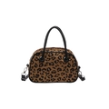 Fashionable leopard print handbag with black handles and detachable shoulder strap - Brown Small