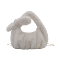 White faux fur rabbit ear handbag with gold chain strap and vertical plush texture - White