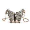 Sprankelende vlinder mini avondtas met diamanten hanger en een zilverkleurige kralenketting - Zilver