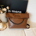 Bolso tote de cuero sintético marrón oscuro con asa ovalada y detalle de cuerda negra - Marrón