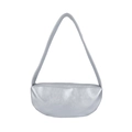 Borsa a spalla a mezzaluna argento minimalista con rivestimento metallico e zip liscia - Argento