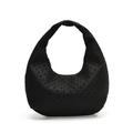 Bolso hobo negro trenzado minimalista con un elegante diseño de media luna para mujer - Negro