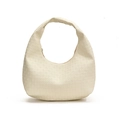 Bolso hobo creciente blanco crema con textura tejida y asa de estilo minimalista - Blanco