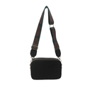 Retro zwarte crossbodytas met vintage geborduurde brede riem en goudkleurige hardware - Zwart