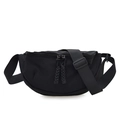 Minimalistische schwarze Halbmond-Umhängetasche aus Nylon mit verstellbarem Schultergurt - Schwarz