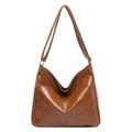 Sac fourre-tout hobo en similicuir marron avec finition polie et grande capacité pour femme - Marron