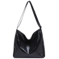 Grand sac fourre-tout noir en cuir avec surpiqûres en V et bandoulière élégante - Noir