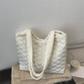 Quilted heart pattern ivory tote bag for women with spacious casual shoulder design - White