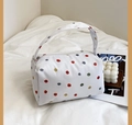 Minimalistische witte pluche make-up tas met gekleurde stippen en een stevig handvat - Wit (Zonder Patch)
