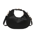 Schwarze gewebte Halbmond-Tasche mit goldenen Beschlägen und verstellbarem Riemen - Schwarz