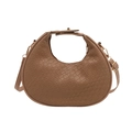 Vintage brown crocodile textured hobo crescent shoulder bag with golden hardware details - Khaki