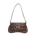 Vintage-Schultertasche mit Leopardenmuster, rotem Rand und goldenem Metallverschluss - Roter Leopardenprint