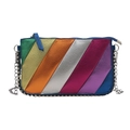 Regenbogen Metallic Umhängetasche mit bunten Kunstlederstreifen und silberner Kette - Bunt
