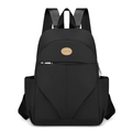 Waterproof black nylon backpack for women with a leather label and side pockets - Black