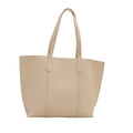 Minimalist beige tote bag with vertical stitching details and spacious interior for women - White