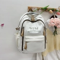 Zaino minimalista in nylon bianco crema ad alta capacità con eleganti accenti in pelle - Bianco
