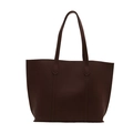 Dark brown high-capacity faux leather tote bag with vertical stitching for women - Brown