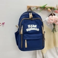 Zaino in tela blu scuro di grande capacità con eleganti accenti beige minimalista - Blu