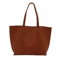Minimalist brown faux leather tote bag with vertical stitching and long shoulder straps - Brown
