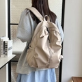 Sac à dos minimaliste en tissu beige pour étudiants avec grande capacité et fermeture éclair - Kaki