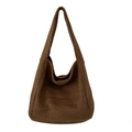 Sac hobo marron en similicuir d'agneau avec texture pelucheuse et large bandoulière - Marron