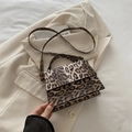 Borsa a mano vintage leopardata con dettagli dorati e tracolla su uno sfondo di beige - Marrone