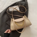 Retro corduroy handbag in beige with stylish gold chain and leather patchwork - Khaki