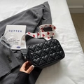 Black leather crossbody square bag with heart quilting and red heart wide strap - Black