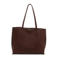 Classic dark brown leather tote bag with elegant golden buckle and slim straps - Brown