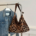 Grande borsa tote in tela leopardata con design a nodo sulla spalla per la moda casual - Marrone