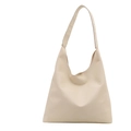 Bolso tote beige minimalista de gran capacidad en piel con acabado de textura - Blanco