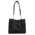 Elegante borsa tote nera con trama intrecciata e catena argentata per il pendolare - Nero