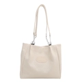 Borsa tote bianco crema con trama intrecciata, catene argentate e toppa logo frontale - Bianco