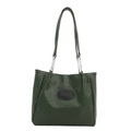 Dark green woven texture tote bag with silver chain straps and elegant metal accents - Green