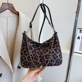Fashionable leopard print hobo bag with gold chain and black adjustable leather strap - Small / Brown