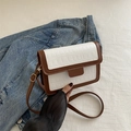 Sac bandoulière vintage blanc à motif pierre pour femme avec bordure en cuir marron - Marron