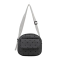 Dark grey canvas crossbody bag with black polka dots and adjustable white shoulder strap - Grey Polka Dot